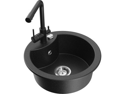 MEXEN/S - Diego granitový dřez 1-miska včetně baterie Duero, černá/stříbrná metalik 6512-73-671600-70