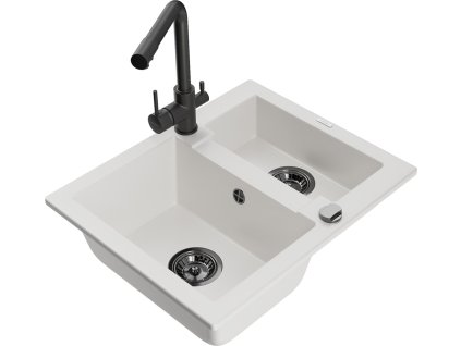 MEXEN/S - Carlos granitový dřez 1.5 včetně baterie Duero, bílá 6518-20-671600-70