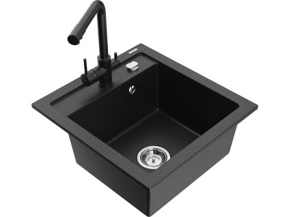 MEXEN/S - Vito granitový dřez 1-miska včetně baterie Duero, černá/stříbrná metalik 6503-73-671600-70
