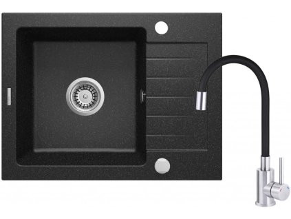 DEANTE - Zorba grafitový Granitový dřez s baterií, 1miska s odkapávačem ZQZC211A