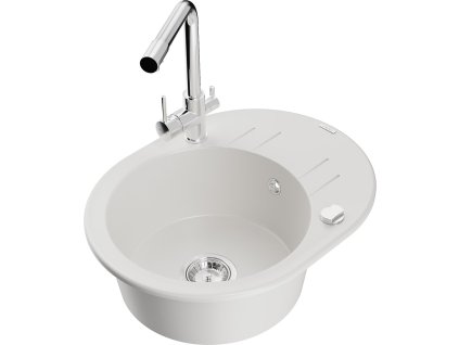 MEXEN/S - Kevin granitový dřez s odkapávačem včetně baterie Duero, bílá 6517-20-671600-00