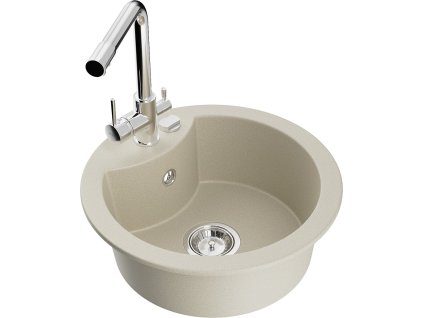 MEXEN/S - Diego granitový dřez 1-miska včetně baterie Duero, béžová 6512-69-671600-00