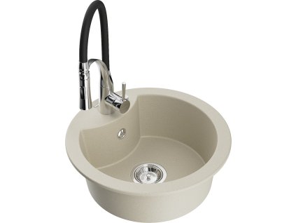 MEXEN/S - Diego granitový dřez 1-miska včetně baterie Aster, béžová 6512-69-73450-07
