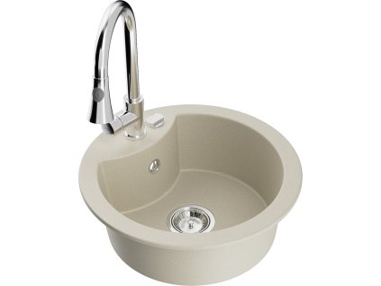 MEXEN/S - Diego granitový dřez 1-miska včetně baterie Elia, béžová 6512-69-670101-00