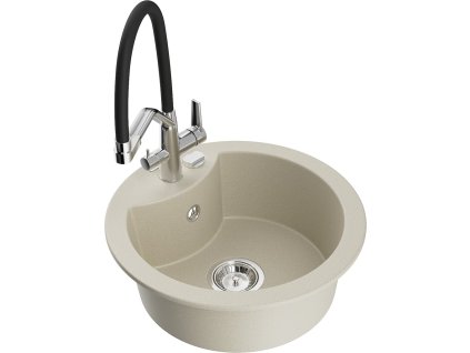 MEXEN/S - Diego granitový dřez 1-miska včetně baterie Duo, béžová 6512-69-671701-07