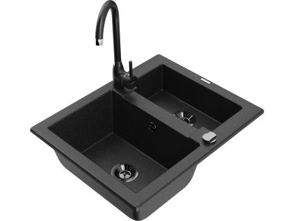 MEXEN/S - Carlos granitový dřez 1.5 včetně baterie Telma, černá/stříbrná metalik 6518-73-670200-70-B
