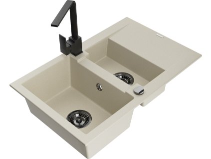 MEXEN/S - Gaspar granitový dřez 1.5 s odkapávačem včetně baterie Rita, béžový 6507-69-670300-70