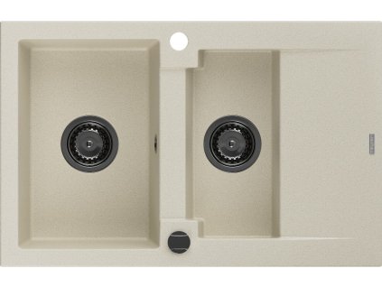 MEXEN/S - Gaspar granitový dřez 1.5 s odkapávačem 737 x 475 mm, béžový, černý sifon 6507731505-69-B