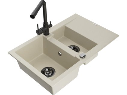 MEXEN/S - Gaspar granitový dřez 1.5 s odkapávačem včetně baterie Duero, béžová 6507-69-671600-70