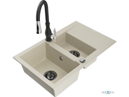 MEXEN/S - Gaspar granitový dřez 1.5 s odkapávačem včetně baterie Savita, béžová 6507-69-672601-70