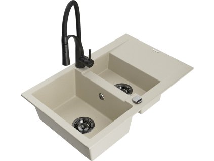 MEXEN/S - Gaspar granitový dřez 1.5 s odkapávačem včetně baterie Aster, béžová 6507-69-73450-70-B