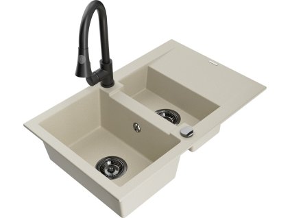 MEXEN/S - Gaspar granitový dřez 1.5 s odkapávačem včetně baterie Elia, béžová 6507-69-670101-70