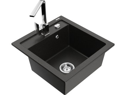 MEXEN/S - Vito granitový dřez 1-miska včetně baterie Rita, černá/zlatá metalik  6503-75-670300-00