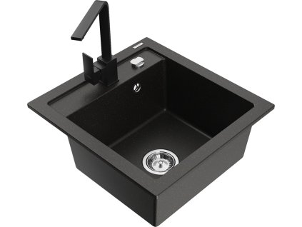 MEXEN/S - Vito granitový dřez 1-miska včetně baterie Rita, černá/zlatá metalik  6503-75-670300-70