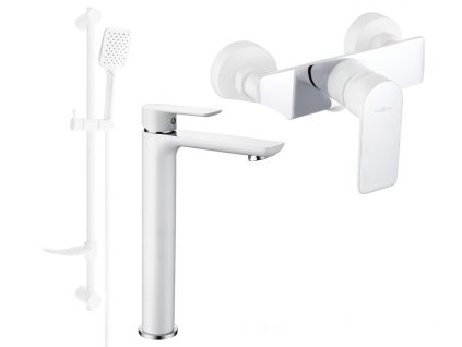 MEXEN/S - Alfa DF62 Set umyvadlové a sprchové baterie s příslušenstvím, bílo/chrom 745714DF62-02