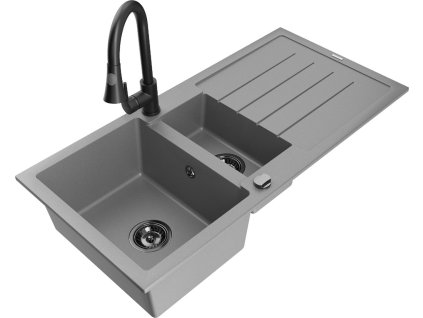 MEXEN/S - Andres granitový dřez s odkapávačem včetně baterie Elia, šedá 6515-71-670101-70-B