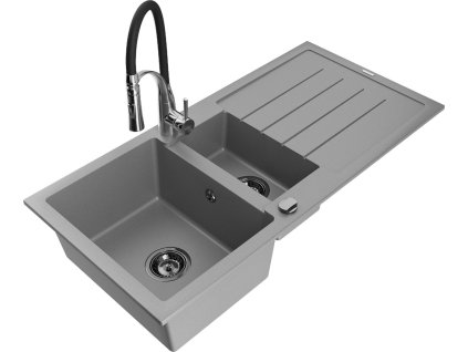 MEXEN/S - Andres granitový dřez s odkapávačem včetně baterie Aster, šedá 6515-71-73450-07-B