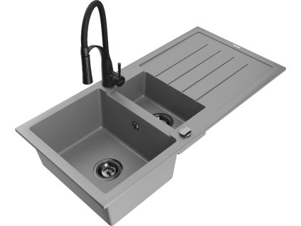 MEXEN/S - Andres granitový dřez s odkapávačem včetně baterie Aster, šedá 6515-71-73450-70-B