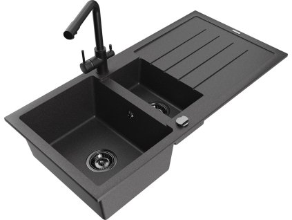 MEXEN/S - Andres granitový dřez s odkapávačem včetně baterie Duero, černá nakrapiany 6515-76-671600-70-B