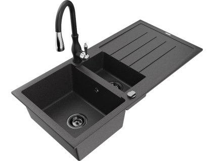 MEXEN/S - Andres granitový dřez s odkapávačem včetně baterie Savita, černá nakrapiany 6515-76-672601-70-B