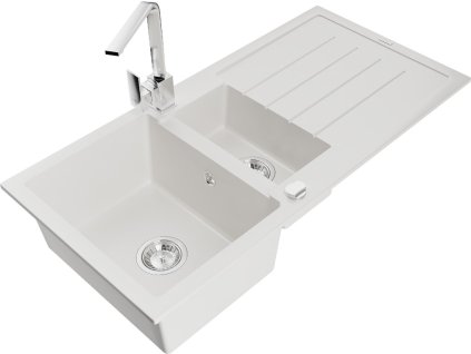 MEXEN/S - Andres granitový dřez s odkapávačem včetně baterie Rita, bílá 6515-20-670300-00