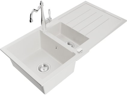 MEXEN/S - Andres granitový dřez s odkapávačem včetně baterie Carla, bílá 6515-20-670700-00