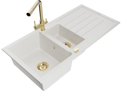 MEXEN/S - Andres granitový dřez s odkapávačem včetně baterie Duero, bílá 6515-20-671600-50