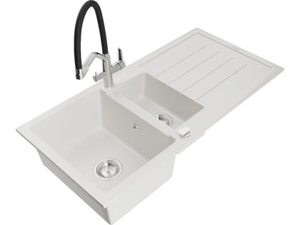MEXEN/S - Andres granitový dřez s odkapávačem včetně baterie Duo, bílá 6515-20-671701-07