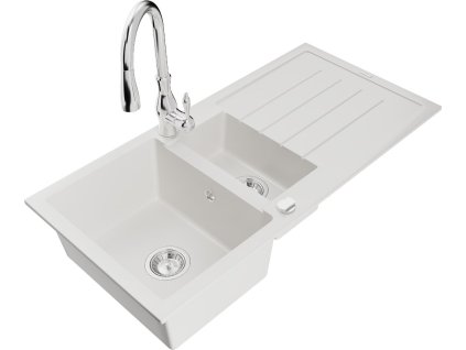 MEXEN/S - Andres granitový dřez s odkapávačem včetně baterie Savita, bílá 6515-20-672601-00