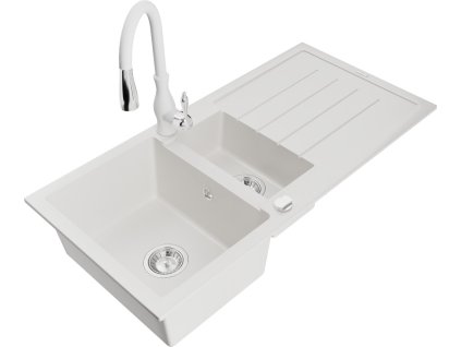 MEXEN/S - Andres granitový dřez s odkapávačem včetně baterie Savita, bílá 6515-20-672601-20