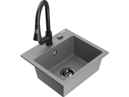 MEXEN/S - Milo granitový dřez 1-miska včetně baterie Elia, šedá 6505-71-670101-70-B