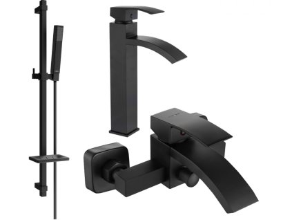 MEXEN/S - Libra DQ77 Set umyvadlové a vanové baterie s příslušenstvím, černá 745113DQ77-70