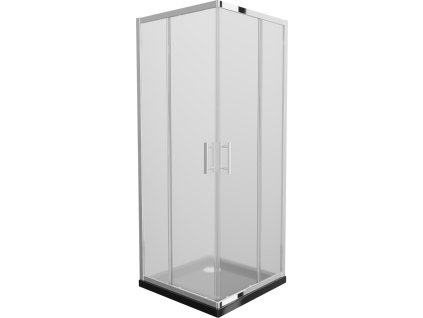 MEXEN/S - Rio čtvercový sprchový kout 80 x 80, mráz, chrom + vanička se sifonem Flat, černý 860-080-080-01-30-4070