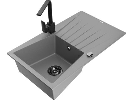 MEXEN/S - Cesar granitový dřez 1-miska s odkapávačem včetně baterie Rita, šedý 6514-71-670300-70-B