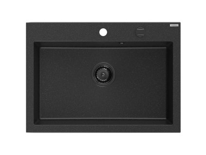 MEXEN/S - Elix granitový dřez 1-miska 700 x 500 mm, černá/stříbrná metalik, sifon černá 6526701005-73-B
