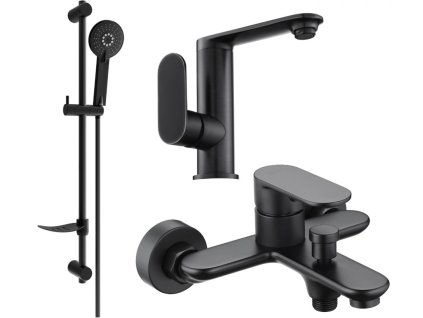 MEXEN/S - Milo DF40 SET umyvadlová baterie + vanová s příslušenstvím, černá 713053DF40-70