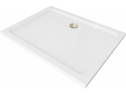 MEXEN/S - Flat sprchová vanička obdélníková slim 100 x 70, bílá + zlatý sifon 40107010G