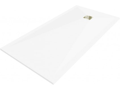 MEXEN/S - Stone+ obdélníková sprchová vanička 180 x 70, bílá, mřížka zlatá 44107018-G