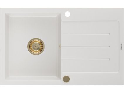 MEXEN/S - Bruno granitový dřez 1 s odkapávačem 795x495 mm, bílá, + zlatý sifon 6513791010-20-G