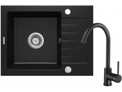 DEANTE - Zorba černá - Granitový dřez včetně baterie, 1 - bowl s odkapávačem ZQZAN11A