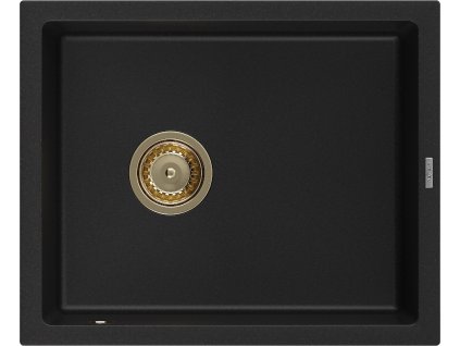 MEXEN/S - Pedro granitový dřez 1-miska 560 x 460 mm, černá, sifon zlatá 6508561000-77-G