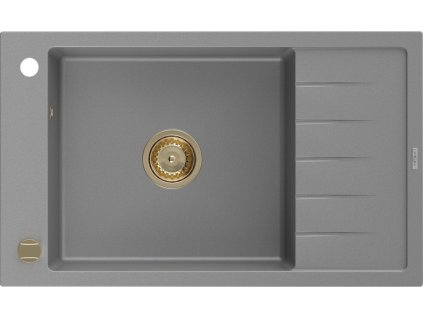MEXEN/S - Elias granitový dřez 1 s odkapávačem 795 x 480 mm, šedá, + zlatý sifon 6511791005-71-G