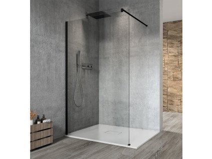 VARIO BLACK jednodielna sprchová zástena na inštaláciu k stene, číre sklo, 700 mm