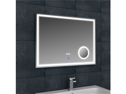 Zrkadlo s kozmetickým zrkadlom, hodinami a LED osvetlením, 800x600x32 mm (bssLMC0860A)