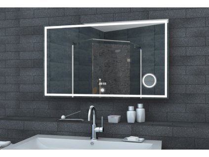 Zrkadlo s kozmetickým zrkadlom, hodinami a LED osvetlením, 1000x600x32 mm (bssLMC1060A)