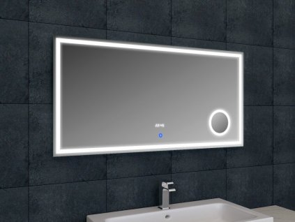 Zrkadlo s kozmetickým zrkadlom, hodinami a LED osvetlením, 1200x600x32 mm (bssLMC1260A)