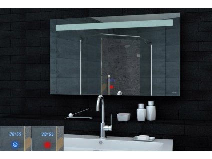 Zrkadlo s LED osvetlením a hodinami 1200x650x43mm (bssML6512)