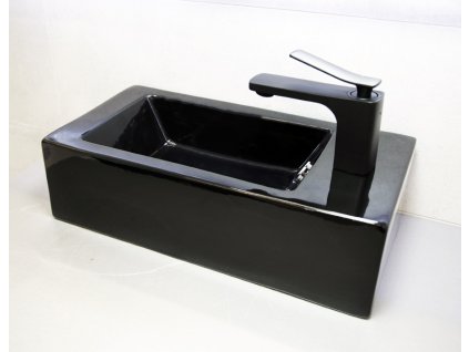 Čierne umývadielko 500x250x145 mm, keramika, otvor pre batériu vpravo (bssBE4127A-18)