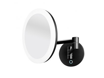 Čierne okrúhle kozmetické zrkadlo s LED osvetlením a dotykovým spínačom, 5 x zoom