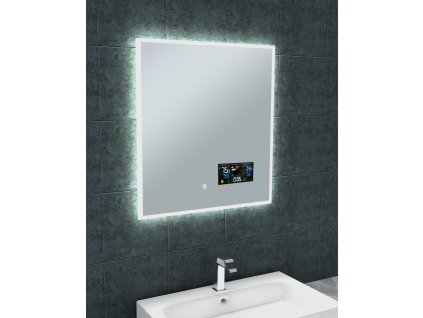 LED zrkadlo BRIGHT DIGITAL 60x65 cm, počasie, ukazovateľ vonkajšej a vnútornej teploty, barometer